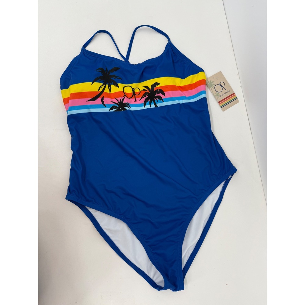 Ocean Pacific Womens Navy Palm Tree One Piece Swimsuit Sz XL NEW Orig $99